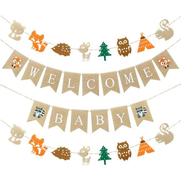 Baby Shower Decorations Woodland Boy Baby Shower Banners,1 Welcome Baby Banner - Picture 1 of 6